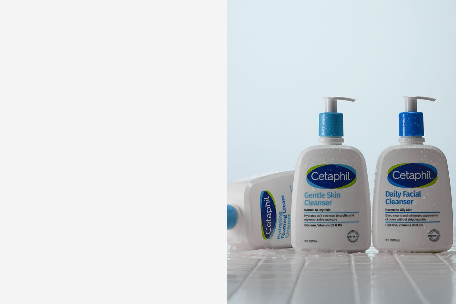 cetaphil cleansers on display over bathtub