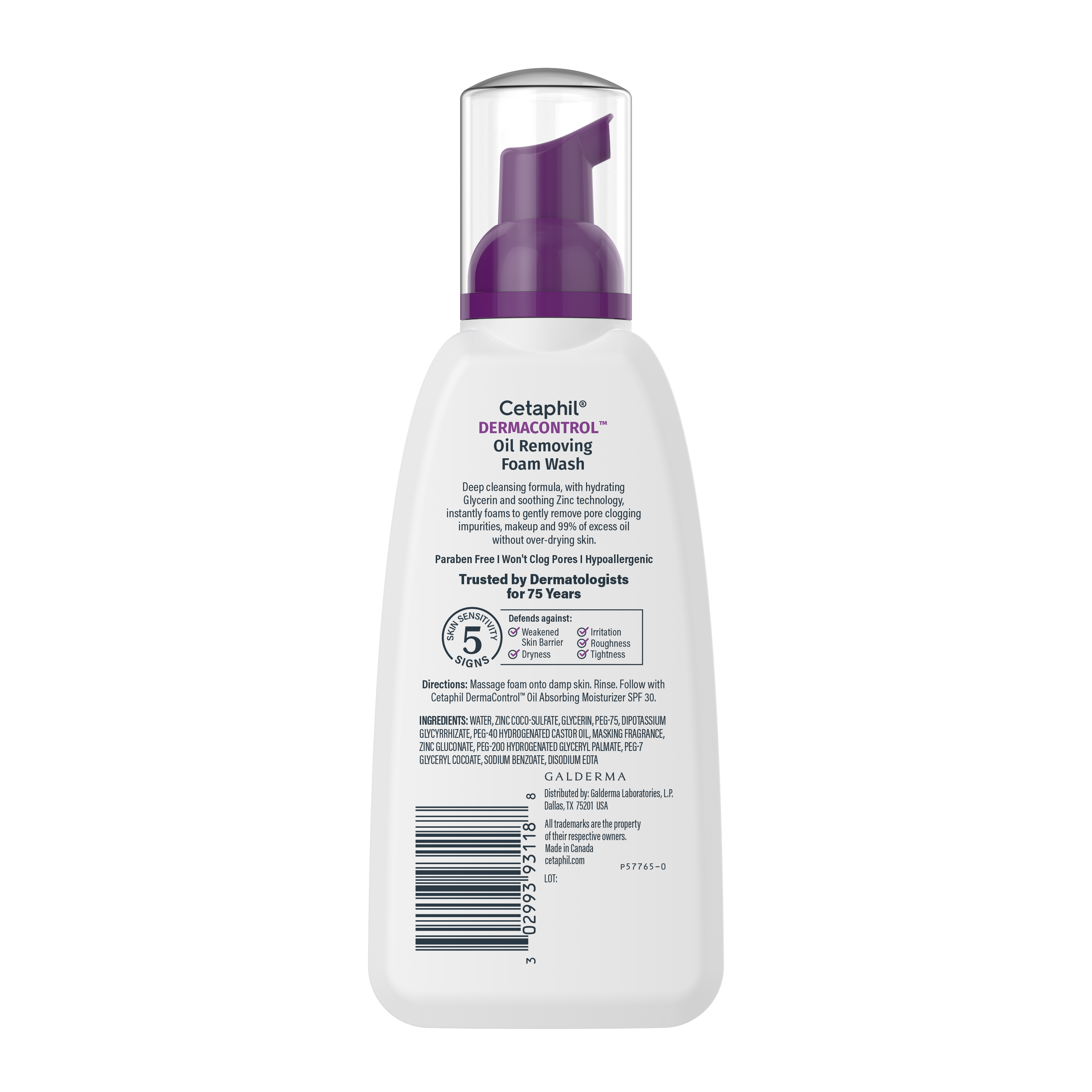 dermacontrol oil removing foam wash back of bottle