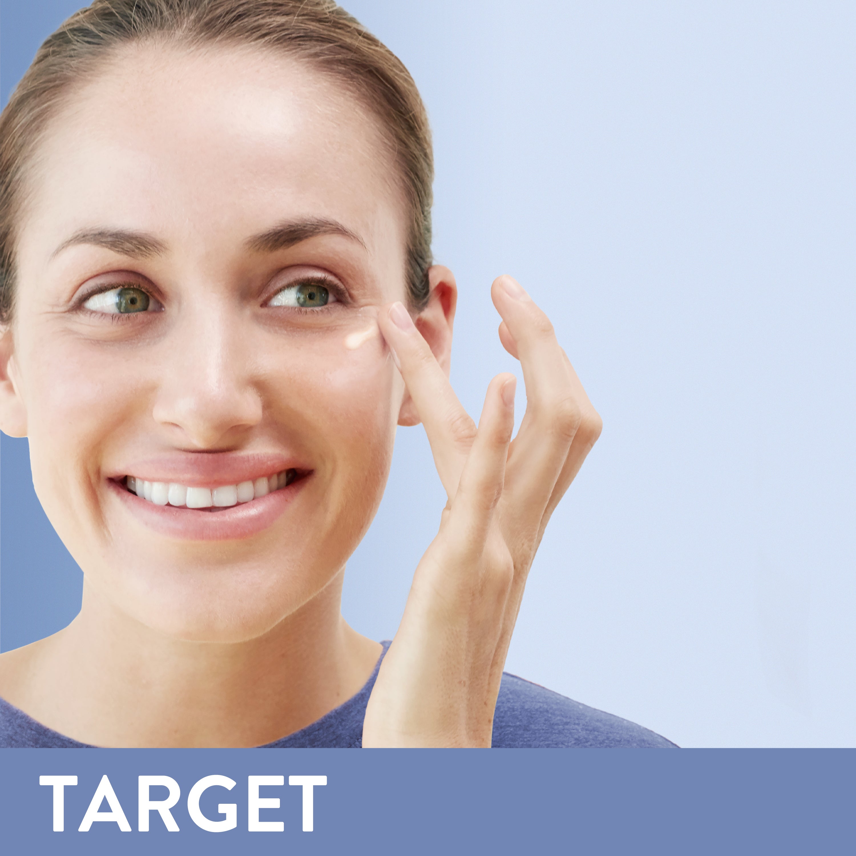 Target: woman applying step 3 of routine under her eye