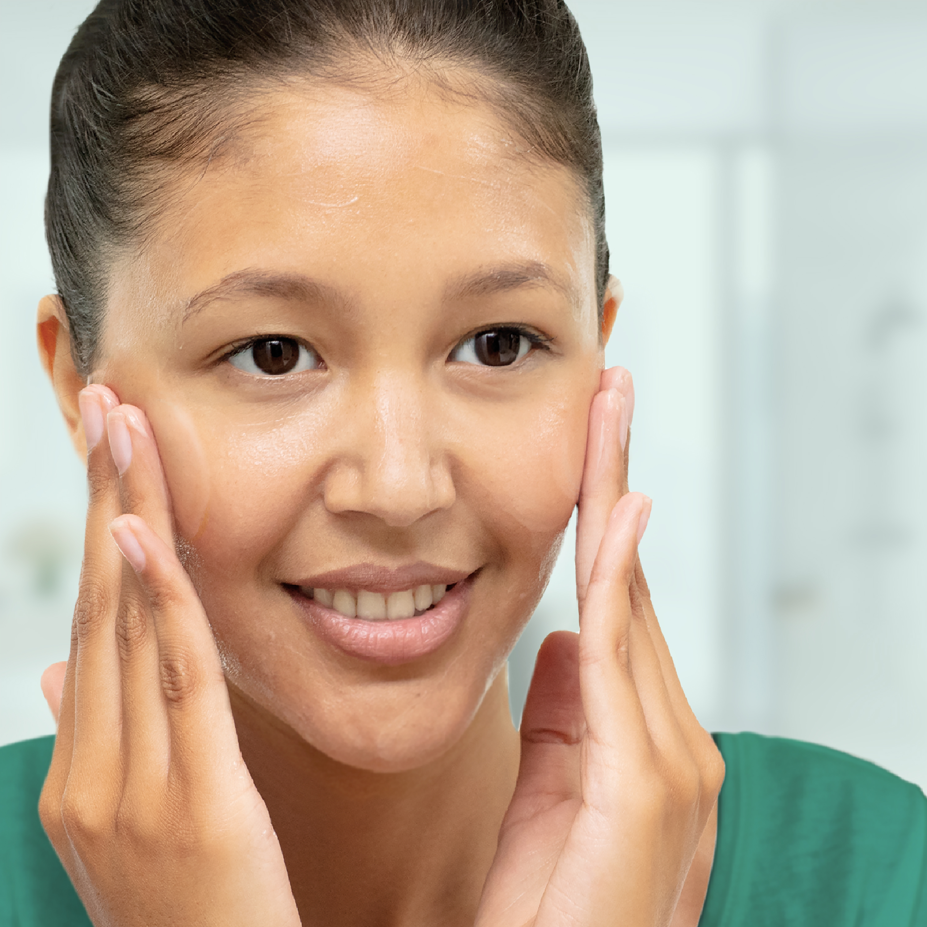 woman with clean and clear skin after washing her face